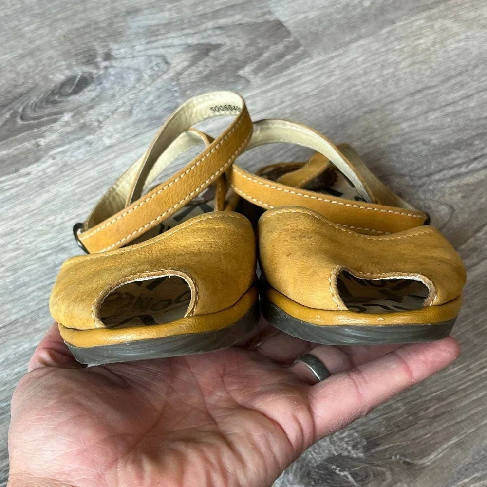 Fly London Yellow Leather‎ Wedge Peep Toe Ankle Strap Sandals EU 38 US 7.5
